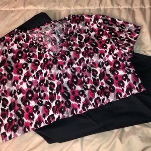 Pink Leopard Scrub Top